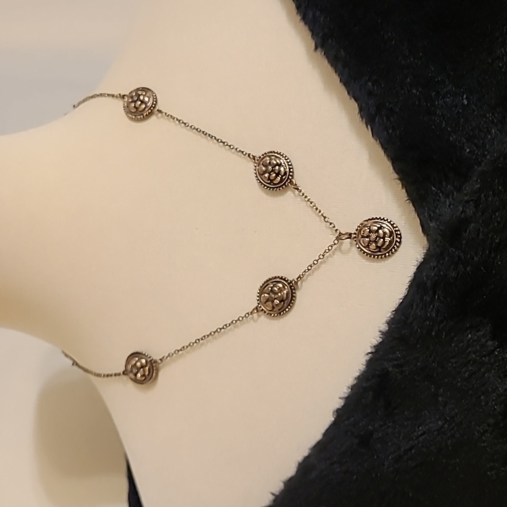 Antique Gold Chain Link Necklace with Intricate Detailing Attachments